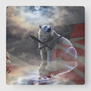 Ijsbeer Amerikaanse Vlag Vierkante Klok