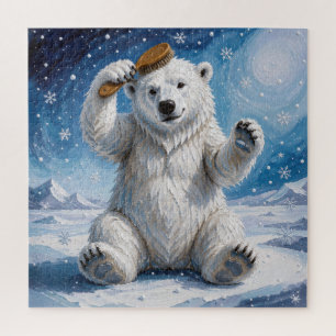 Ijsbeer gebruikt een haarborstel legpuzzel