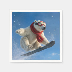 IJsbeer in de lucht op een snowboard Servet