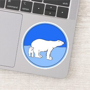 Ijsbeer Moeder en Welp Schilderij - Wilde Dieren K Sticker