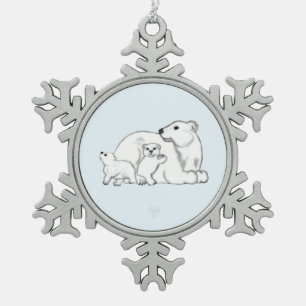 IJsbeer Moeder & Welpen Sneeuwvlok Omlijst Ornamen Tin Sneeuwvlok Ornament