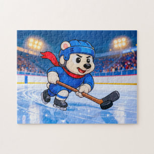 Ijsbeer speelt ijshockey op een bevroren ijsbaan legpuzzel