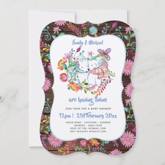 Ijsbeer TWINS Baby Shower Uitnodigingen Volkse Blo (Voorkant)