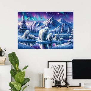 IJsberengezin Besneeuwde Scène Schilderij Poster