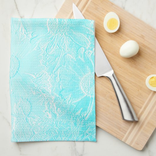 IJsblauw daisy bloemen met reliëfdruk Theedoek (Quarter Fold)