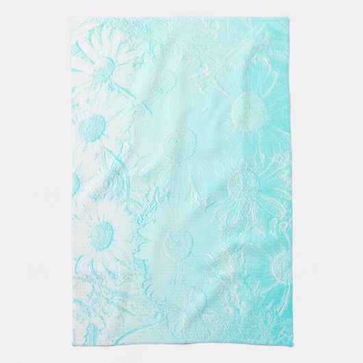 IJsblauw daisy bloemen met reliëfdruk Theedoek (Verticaal)