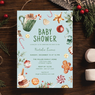 IJsblauw groen   Feestelijk kerst jongen Baby show Kaart