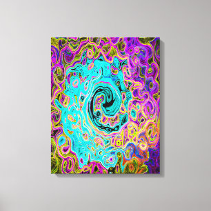 Ijsblauw Groovy Abstract Retro Vloeibare Draaikolk Canvas Afdruk