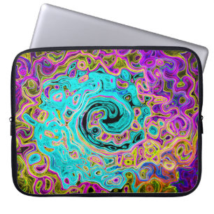 Ijsblauw Groovy Abstract Retro Vloeibare Draaikolk Laptop Sleeve