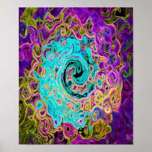 Ijsblauw Groovy Abstract Retro Vloeibare Draaikolk Poster