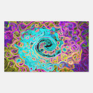 Ijsblauw Groovy Abstract Retro Vloeibare Draaikolk Rechthoekige Sticker