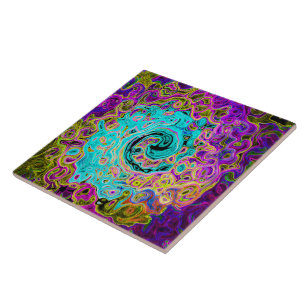 Ijsblauw Groovy Abstract Retro Vloeibare Draaikolk Tegeltje