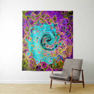 Ijsblauw Groovy Abstract Retro Vloeibare Draaikolk Wandkleed