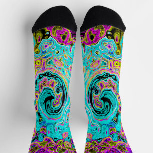 Ijsblauw groovy abstract retro vloeibare werveling sokken
