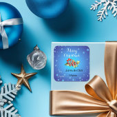 IJsblauw Rood Holly bessen Vrolijk Kerstfeest Vierkante Sticker