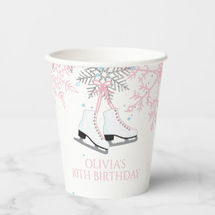 IJsblauw roze sneeuwvlokken Birthday Papieren Bekers