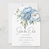 Ijsblauwe bloemen Save the Date Kaart (Voorkant)