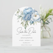 Ijsblauwe bloemen Save the Date Kaart (Staand voorkant)