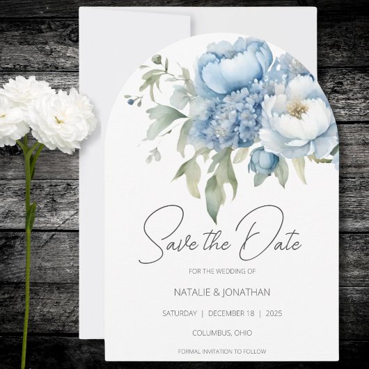 Ijsblauwe bloemen Save the Date Kaart