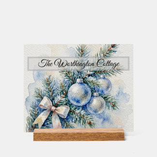 Ijsblauwe Kerstversiering en Dennenwaterverf A Acryl Bord