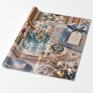 IJsblauwe Luxe Kerstschoonheid Cadeaupapier
