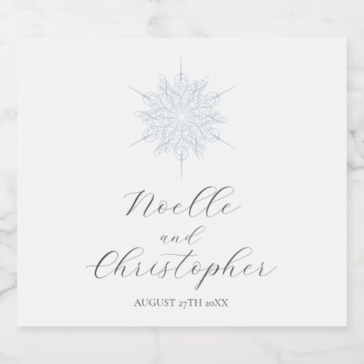 IJsblauwe sneeuwvlok Elegante Winter bruiloft Sparkling Wijnetiket (Enkel label)