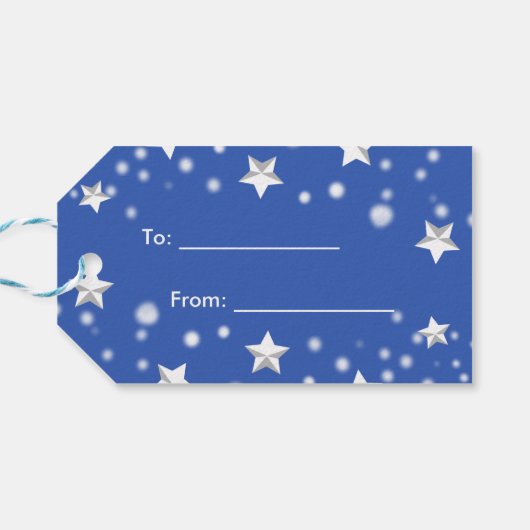 IJsblauwe sterren en rode bessen Kerstmis Cadeaulabel (Achterkant Horizontaal)