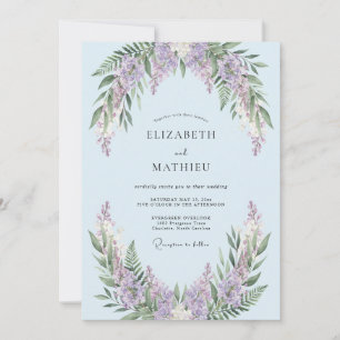 Ijsblauwe Whimsical Wisteria Bruiloft Kaart