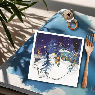 Ijsblauwe Winterdorp Baby Shower Swirl Servetten