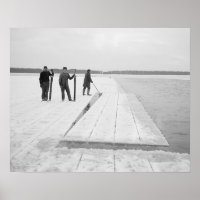 Ijsblokken oogsten, 1906. Antieke foto