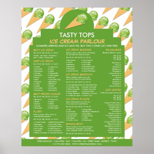 Ijscoman, Menu ijszaak Poster (Voorkant)