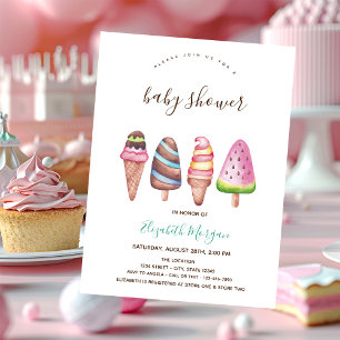 IJscrème, Roze Gestreepte Kegel Baby Shower Kaart