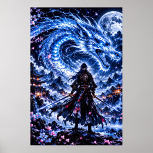 Ijsdraak Samurai — Neon Ziel Krijger Poster