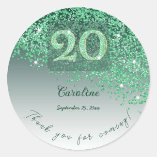 Ijsgroene glitters 20e verjaardag bedankt ronde sticker
