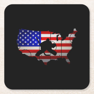 ijshockey amerikaanse vlag ijshockey vierkante kartonnen onderzetter