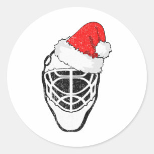IJshockey Kerst Grappige Doelman Kerstman Hoed Hoc Ronde Sticker