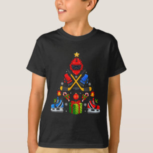IJshockey Kerstboom Lichtjes Rood Kerstmannenhoed T-shirt
