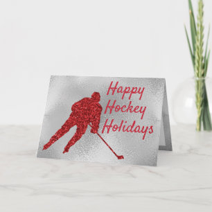 Ijshockey kerstkaart - rode glans & zilver kaart