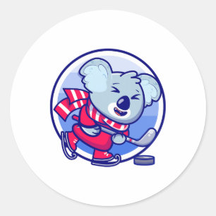 IJshockey Kinderen Koala I Grappige Dieren Sport Ronde Sticker