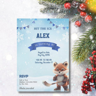 IJshockey verjaardagsfeestje schaatsen blauw Kaart