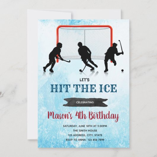 IJshockey verjaardagsfeestje uitnodiging (Voorkant)