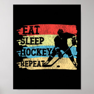 IjsHockey Vintage Retro Eten Slapen Hockey Herhale Poster