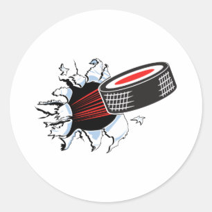 ijshockeypuck loopt door ronde sticker