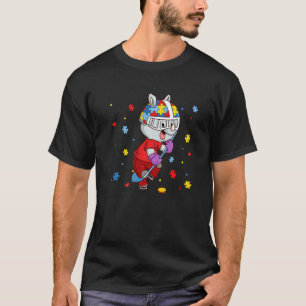 IJshockeyspeler Autisme Bewustzijn Regenboog Puzze T-shirt