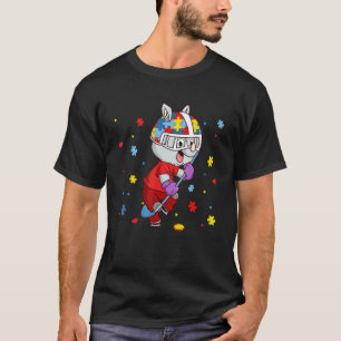 IJshockeyspeler Autisme Bewustzijn Regenboog Puzze T-shirt