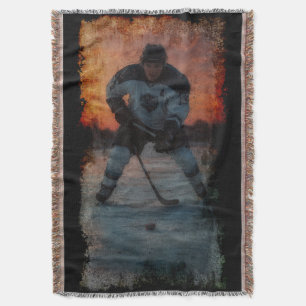 IJshockeyspeler bij zonsondergang Deken