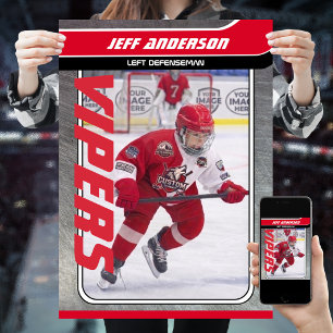 IJshockeyspeler op op maat gemaakte rode metalen o Poster