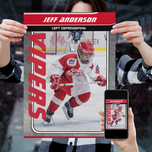 IJshockeyspeler op Red Metal Poster