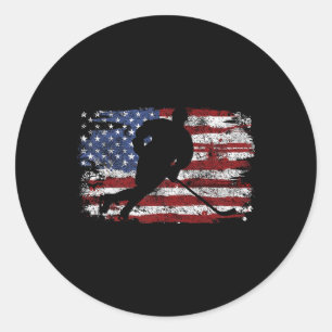 IJshockeyspeler Usa Amerikaanse Vlag 4 Juli Gi Ronde Sticker
