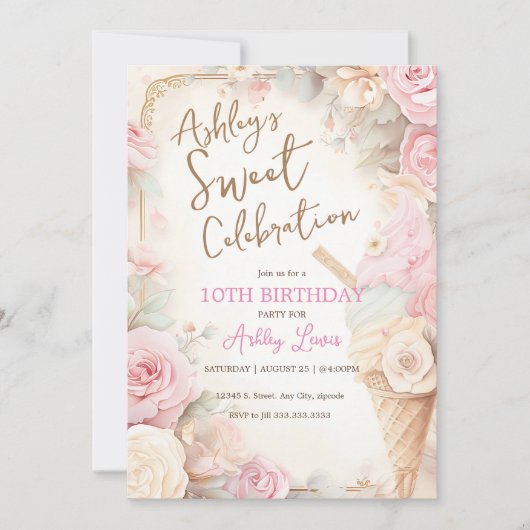  ijshoorntje, Blush roze ijsje Kaart (Voorkant)